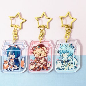 PARTE 8 Genshin Impact 2 "Llavero acrílico de doble cara con dije Xingqiu Bennett Chongyun Anime Game Milk Carton Neko