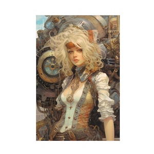 Steampunk Gunslinger Woman 12 -  Steampunk Poster - Portrait - 12x18, 20x30, 24x36 - Museum Grade Matte Paper - by Nyobium