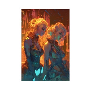 Cyborg Blonde Girl in New Tokyo 12- Cyberpunk Scifi Poster - Portrait - 12x18, 20x30, 24x36 - Museum Grade Matte Paper - by Nyobium