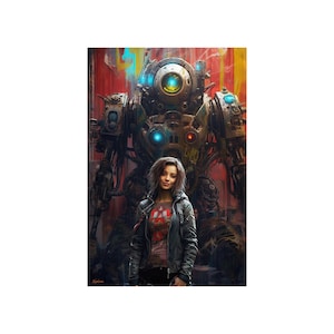 Robot and Girl 5 -  Robot and Girls Sci-fi Series Poster - Portrait - 12x18, 20x30, 24x36 - Museum Grade Matte Paper - by Nyobium