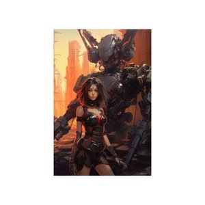 Robot and Girl 9 -  Robot and Girls Sci-fi Series Poster - Portrait - 12x18, 20x30, 24x36 - Museum Grade Matte Paper - by Nyobium