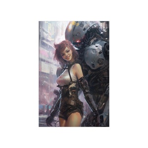 Robot and Girl 7 -  Robot and Girls Sci-fi Series Poster - Portrait - 12x18, 20x30, 24x36 - Museum Grade Matte Paper - by Nyobium