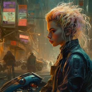 Cyber Biker Girls 7 - Cyberpunk Scifi Poster - Landscape - 18x12, 30x20, 36x24 - Museum Grade Matte Paper - by Nyobium