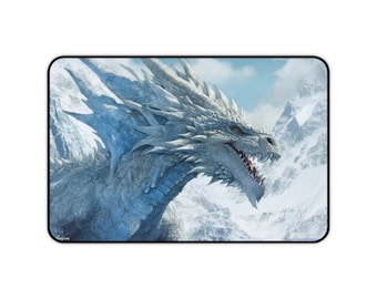 Desk Mat, Game Mat, MTG Playmat, MTG Playmat with Zones, Trading Card Game Play Mat, MTG Accessories,  White Dragon 2