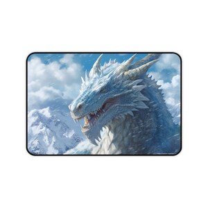 Desk Mat, Game Mat, MTG Playmat, MTG Playmat with Zones, Trading Card Game Play Mat, MTG Accessories,  White Dragon 1