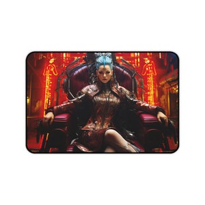 Desk Mat, Game Mat, MTG Playmat, MTG Playmat with Zones, Trading Card Game Play Mat, MTG Accessories,  Cyberpunk Queen