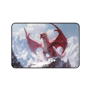 Desk Mat, Game Mat, MTG Playmat, MTG Playmat with Zones, Trading Card Game Play Mat, MTG Accessories,  Red Dragon 1