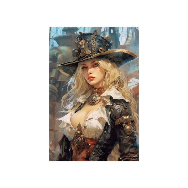 Steampunk Gunslinger Woman 13 -  Steampunk Poster - Portrait - 12x18, 20x30, 24x36 - Museum Grade Matte Paper - by Nyobium