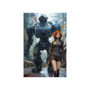 Robot and Girl 6 -  Robot and Girls Sci-fi Series Poster - Portrait - 12x18, 20x30, 24x36 - Museum Grade Matte Paper - by Nyobium
