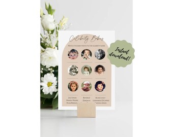 Celebrity babies baby shower game Coed Boho gender neutral baby activity party Answer key included Digital printable Product minimalist