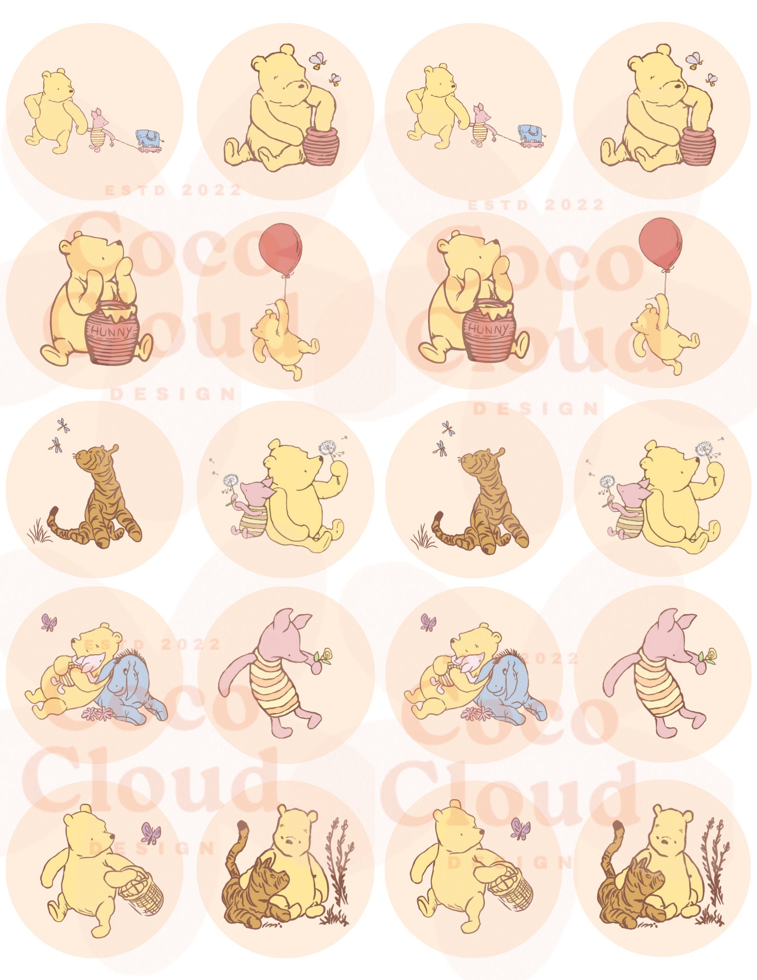 PRINTABLE Cupcake Toppers Vintage Winnie the Pooh Baby Shower - Etsy