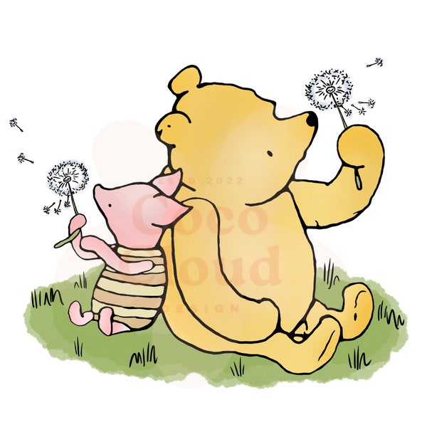 Classic Winnie Pooh Piglet PNG JPEG, Artwork Clipart, Transparent Background, Baby Shower Birthday Invitations, watercolor, Card Shirt