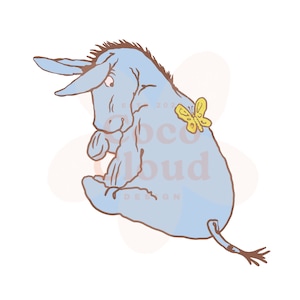 Classic Winnie Pooh Eeyore butterfly PNG JPEG, Artwork Clipart, Transparent Background, Baby Shower Birthday Invitations, Card Shirt