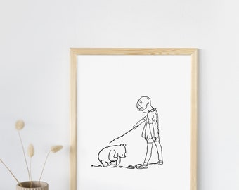 Classic 1920’s illustration Ink Drawing Winnie the Pooh Christopher Robin PNG JPEG, Nursery Artwork print Transparent, Baby Shower Birthday