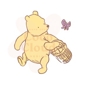 Klassischer Winnie the Pooh Bärenkorb PNG JPEG, Kunstwerk Clipart, transparenter Hintergrund, Babyparty Geburtstagseinladungen, Karte Shirt