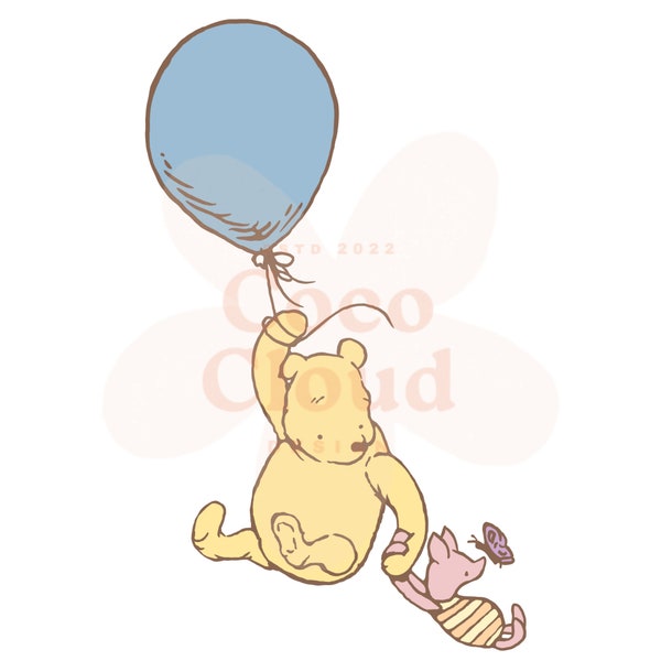 Classic Winnie the Pooh Piglet balloon PNG, Artwork Clipart, Transparent Background, Baby Shower Birthday Invitations, Card Shirt