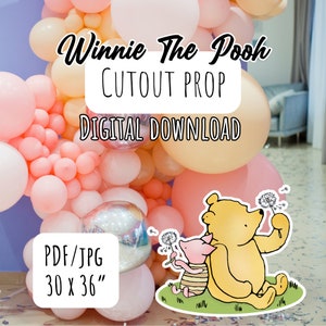 PROP Cut Out Classic Winnie Pooh Piglet PNG JPEG, 30 x 36” Transparent Background, Baby Shower Birthday Invitations, watercolor