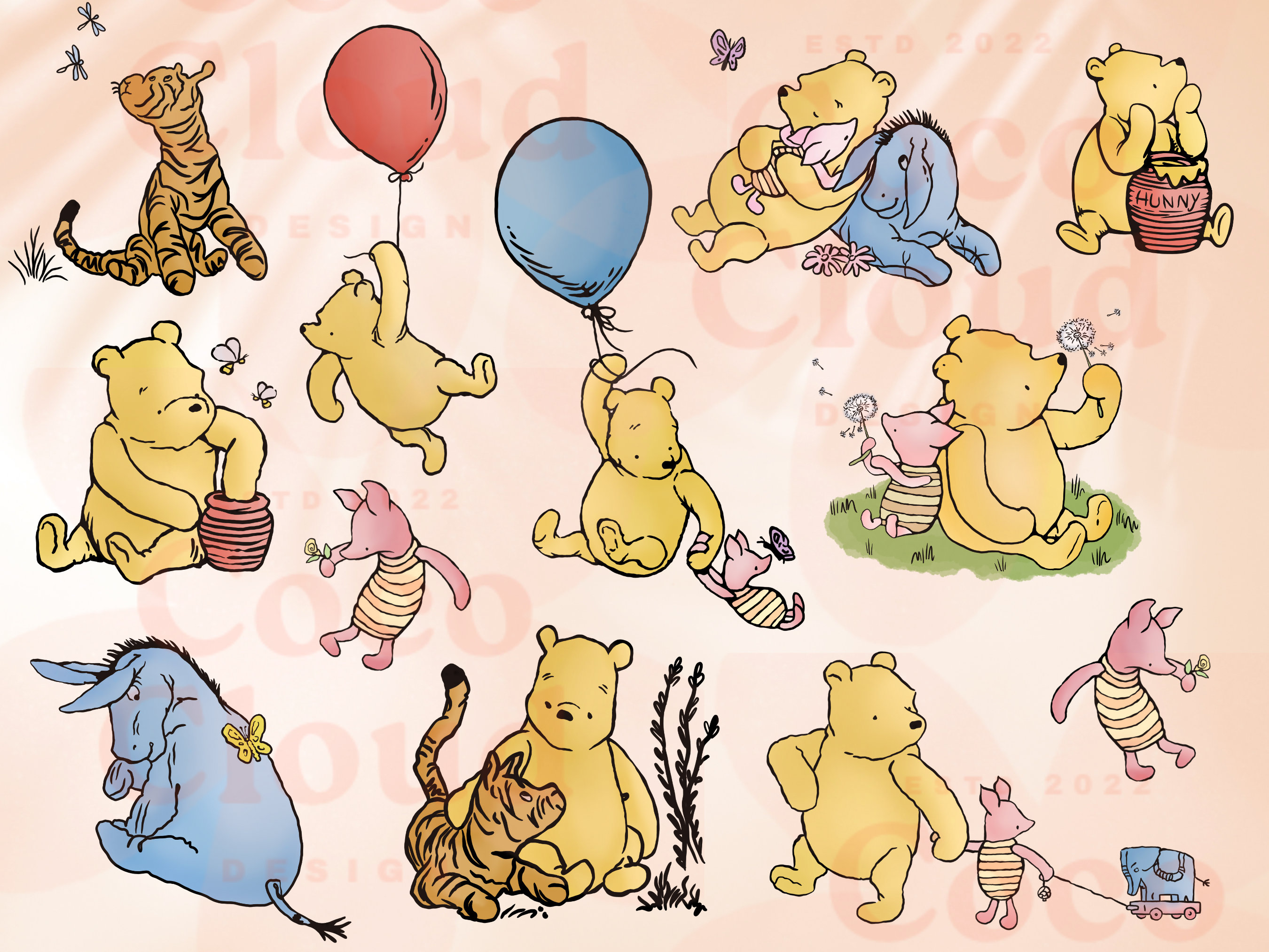 Classic Clip Art 11 Bundle Winnie Pooh Piglet Eeyore PNG PDF ...