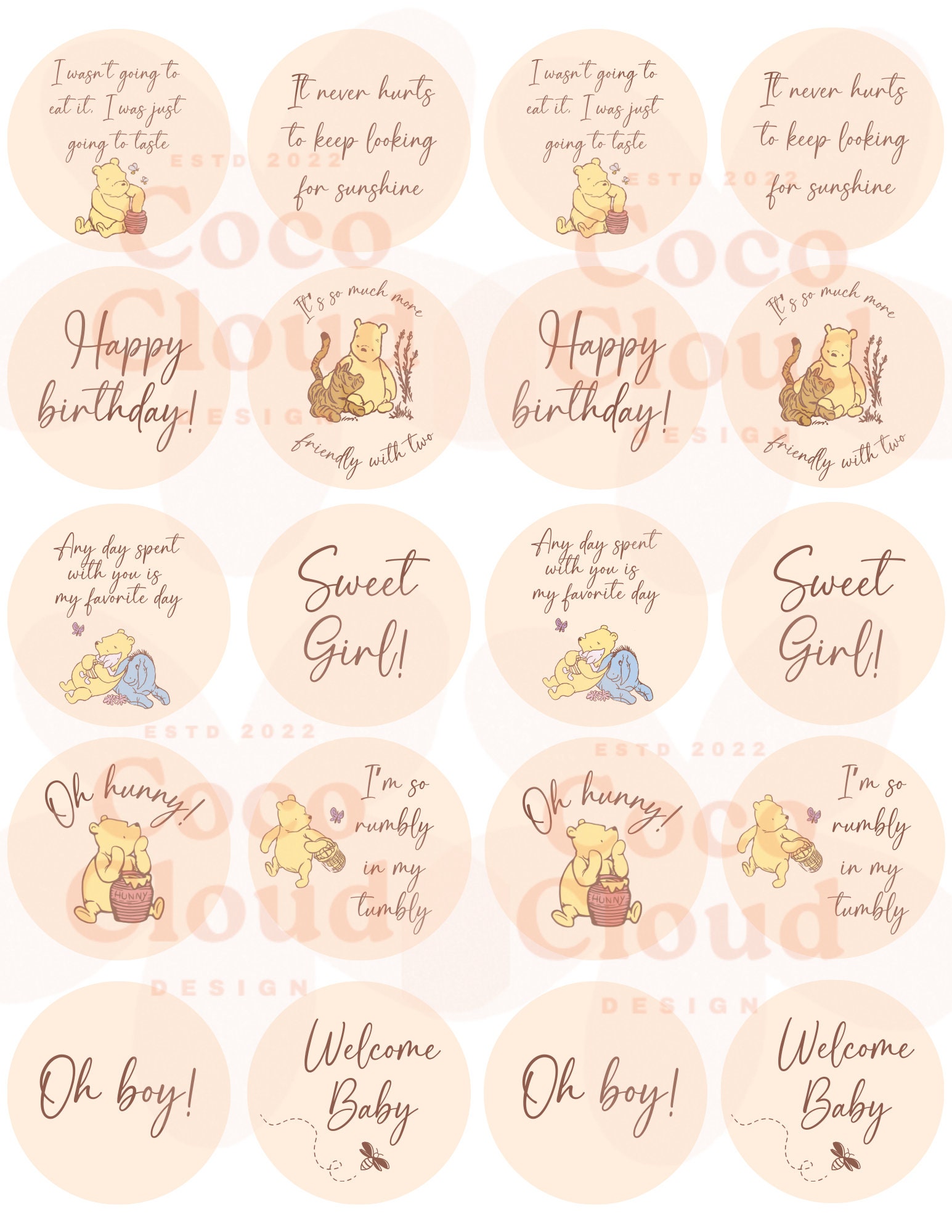 PRINTABLE Cupcake Toppers Vintage Winnie the Pooh Baby Shower - Etsy