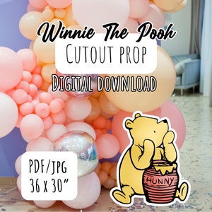 PROP Cut Out Classic Winnie Pooh honey pot, 36 x 30” PNG JPG cutout, Transparent Background, Baby Shower Birthday Balloon poster Boy Girl