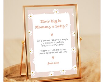 Daisy How big is mommy’s belly coed gender neutral baby shower game games activity party idea Digital printable Product cute pink boy girl