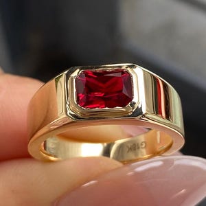 Vintage 1ct Red Radiant Cut Ruby Engagement Ring In 14K Solid Yellow Gold Mens Wedding band Ruby Ring For Men Solitaire Radiant Mens Ring