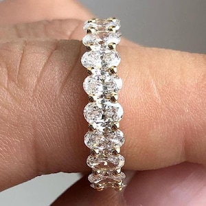 Oval Cut Moissanite Wedding Band 14K Gold Ring Wedding Band Unique Half Eternity Stacking Ring Matching Promise Anniversary Band For Gifts
