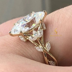 Vintage 2CT Marquise Cut Lab Created Engagement Ring Art Deco Style Wedding Jewelry Handmade Gift for Her Unique Ecofriendly Diamond