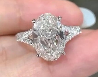 3 CT Oval Moissanite Engagement Ring, Elegant Split Shank Design with Hidden Halo, 14K Gold Proposal Gift for Her