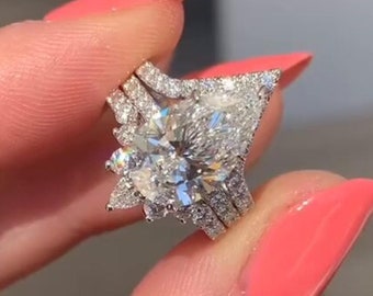 Pear Cut Moissanite Engagement Ring Set - 3 CT Bridal Jewelry & Unique Wedding Promise Ring for Her, Stunning Diamond Alternative Gift