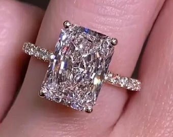 2 CT Radiant Cut Moissanite Engagement Ring 14K Gold Hidden halo Wedding Anniversary Ring Pave set Halo ring Vintage Gifts Ring For Women
