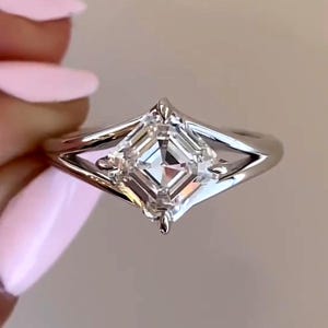Asscher Cut Moissanite Wedding Ring 14K Solid Gold Split Shank Engagement Ring Anniversary Promise Ring