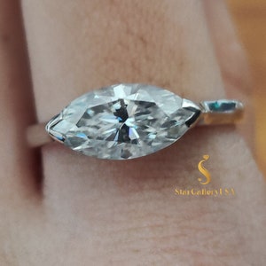 1.5 CT Marquise Moissanite Engagement Ring Bezel Set Solitaire 14K Solid Gold Wedding Promise Ring