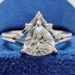 14K Gold Engagement Ring 1.00 Ct Trillion Cut Moissanite Wedding Ring, Split Shank Thank You Gift For Bridal Ring Anniversary Gifts Ring