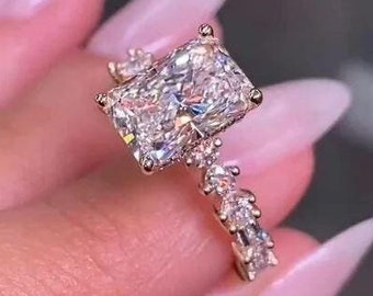 3 Ct Radiant Cut Moissanite Engagement Ring Hidden Halo Round Baguette Lab Diamond Eternity Wedding Proposal Ring For Her Anniversary Gifts