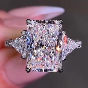 3.5 CT Radiant Cut Moissanite Engagement Ring,14K Solid Gold Three Stone Promise Ring, Unique Anniversary Gift For Her