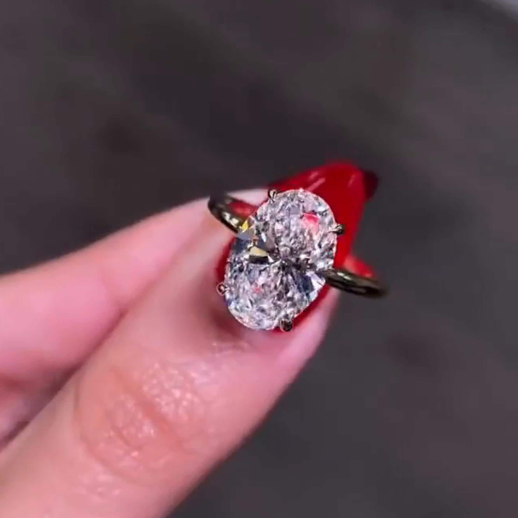 4.50CT Oval Moissanite Engagement Ring 14k Solid Gold Hidden Halo ...