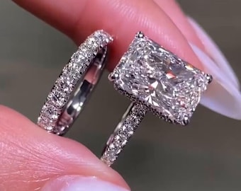 3 CT Radiant Cut Moissanite Engagement Diamond Ring Bridal Set Gift For Her Wedding Band Promise Ring Radiant Bridal Ring Set