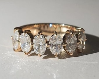 Antique 1.98 CT Oval Cut Wedding Band Half Eternity Prongs Set 14k Gold Ring Matching Band Oval Cut Compass Set Band Gift For Her