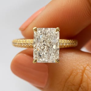 3.5 CT Radiant Cut Lab Grown Diamond Engagement Ring: Hidden Halo Pave, IGI Certified