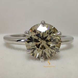 Brown Round Cut Lab Diamond Ring 6 Prong Set Engagement Ring 10K Gold Solitaire Colored Round Moissanite Ring For Gifts For Anniversary