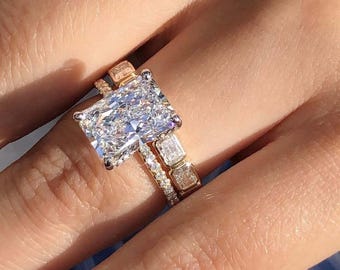 4 CT Radiant Cut Moissanite Engagement Ring Diamond Bridal Ring Set Gift For Her Wedding Eternity Radiant Band Anniversary Gift For Wife