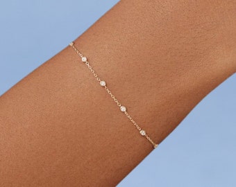 14K Solid Gold Lab Diamant Armband für Frauen | Diamant Lünette Armband | Zierliches Diamant Armband | 14K Echtgold Schmuck | Geschenk für Sie