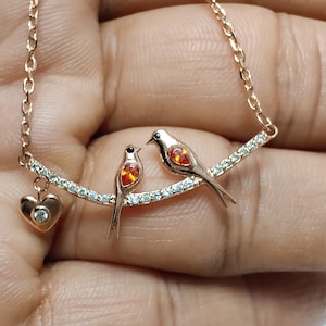 Sparrow Love Bird Necklace 14K Solid Rose Gold Birds Pendant Love Bird Pendant Bird Pair Necklace Personalized Love Gifts For Her