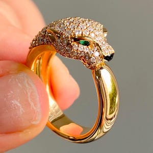 Panther Diamond Ring for Women, Micro Pave Lab Diamond & Moissanite, Leopard Jewelry, Gift for Her, Silver Animal Ring