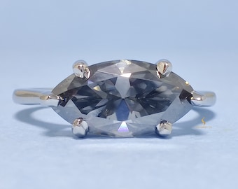 Custom Gray Marquise Cut Moissanite Ring Grey Moissanite Ring 13x6.5 mm Marquise Cut Gray Moissanite Engagement Ring Anniversary Gift