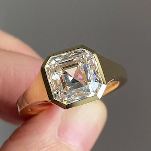 Asscher Cut 9MM Moissanite Men’s Signet Ring Bezel Set Engagement Wedding Anniversary Gift For Him