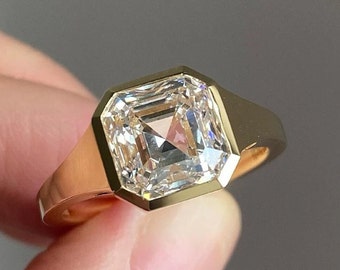 Asscher Cut 9MM Moissanite Men’s Signet Ring Bezel Set Engagement Wedding Anniversary Gift For Him