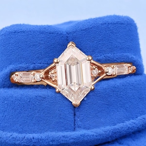 1.5 Carat Hexagon Dutch Marquise Moissanite Ring, Elegant 9 Stone Vintage Engagement Ring, Ideal Gift for Weddings