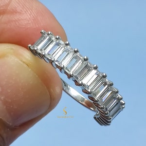 Baguette Diamond Wedding Band 14K Gold Lab Diamond Stackable Ring Half Eternity Dainty Moissanite Ring